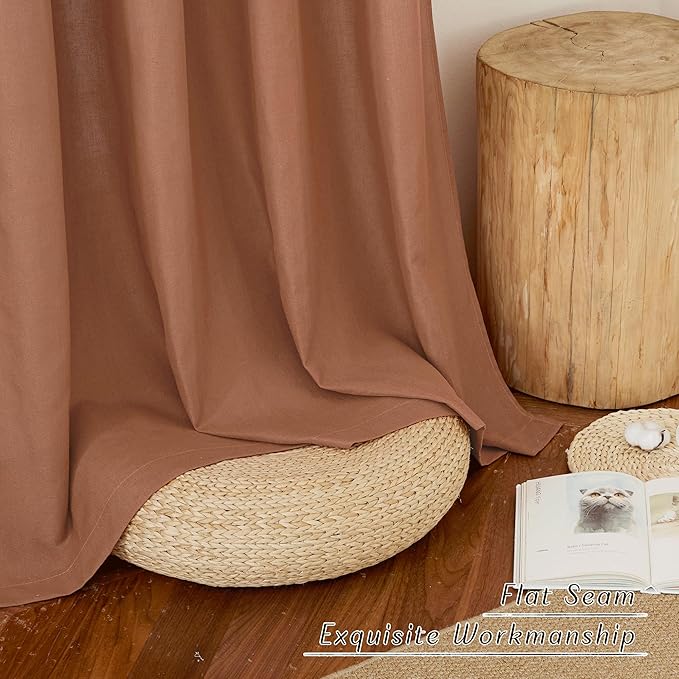 NICETOWN Caramel Linen Curtains for Kitchen, Thick Flax Small Window Treatments Semi Sheer Privacy Assured with Light Through for Cafe/Bathroom, W68 x L84, 2 Panels