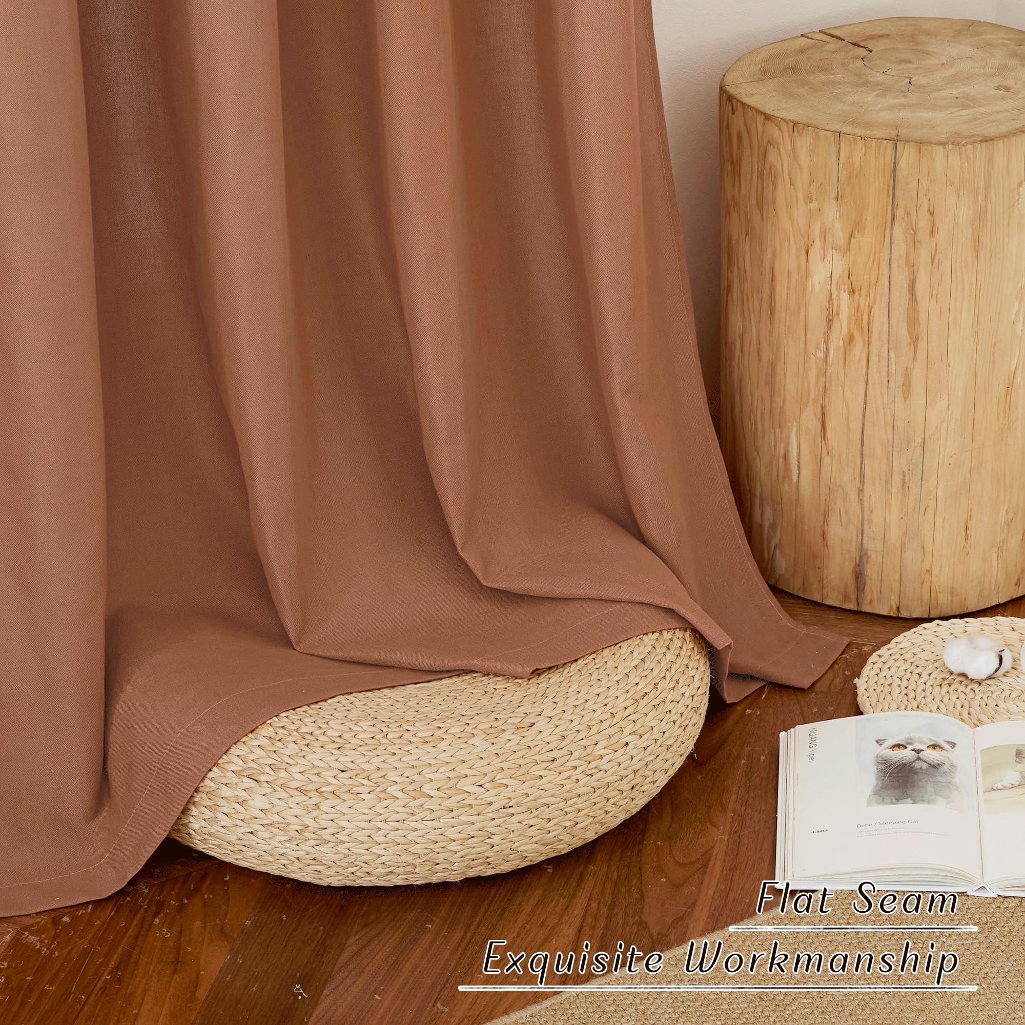 NICETOWN Caramel Linen Curtains for Kitchen, Thick Flax Small Window Treatments Semi Sheer Privacy Assured with Light Through for Cafe/Bathroom, W55 x L92, 2 Panels