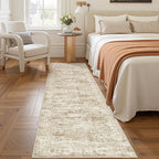 2x7 Runner Rug Non Slip, Thin Entryway Washable Rug for Entryway, Runners for Hallways, Low Pile Vintage Abstract Soft Rugs for Living Room, Kitchen, Bedroom(2'x7', Brown/Ivory)
