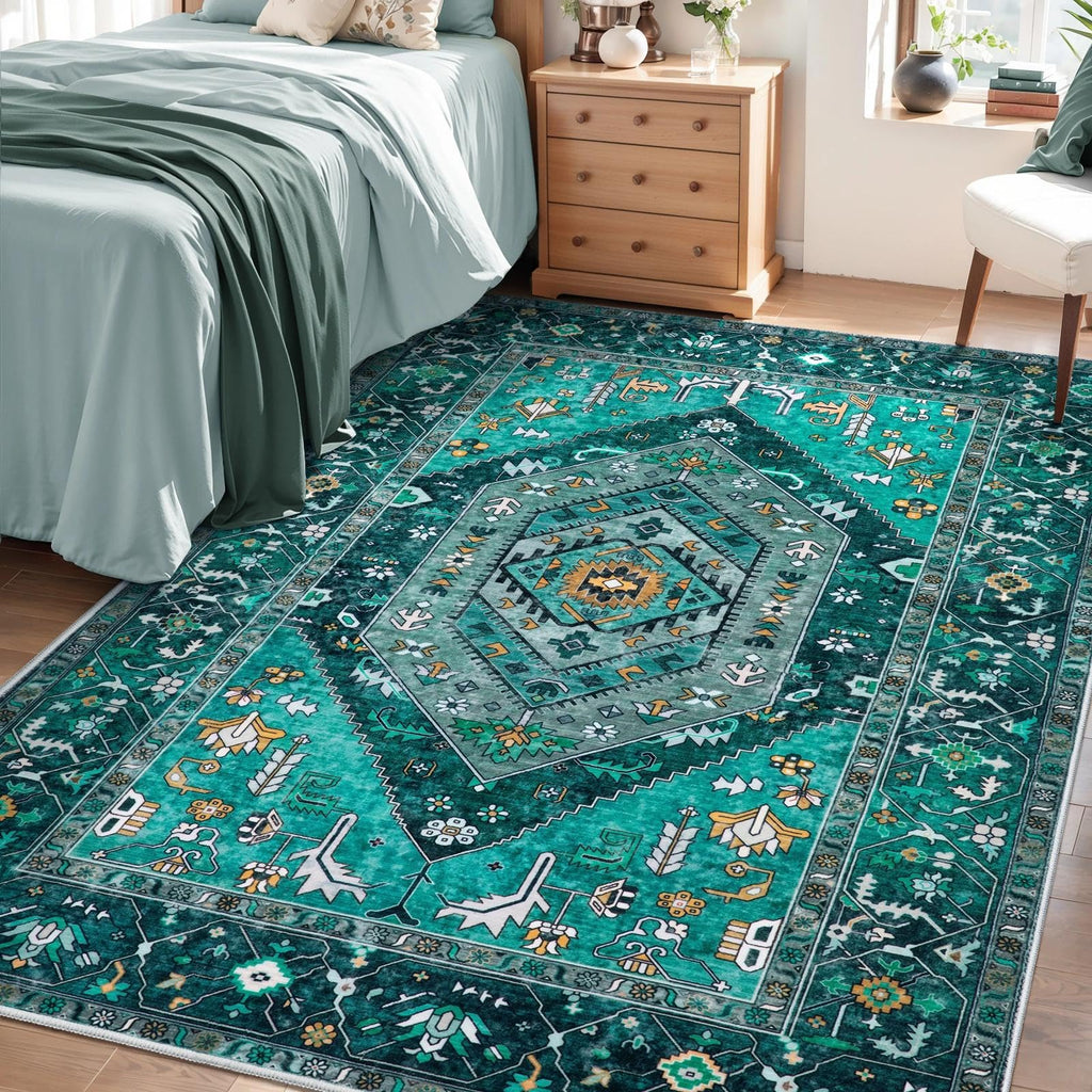 SERISSA 3x5 Washable Non Slip Boho Area Rug for Bedroom，Teal