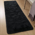 Tepook Soft Runner Rugs for Bedroom 2x6 ft with Rubber Backing, Black Fluffy Rugs for Living Room, Shag Bedside Rug Fuzzy Plush Carpet for Room, Area Rug for Dorm Nursery Hallway Indoor Home Decor