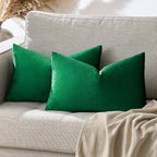 GIGIZAZA Decorative Small Lumbar Pillow Covers, Set of 2 Cushion Covers Velvet Forest Green Pillows,Sofa Throw 12 X 20 Pillow Covers