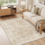 Madane Washable Area Rug 4x6, Low Pile Stain Resistant Vintage Area Rugs, Non Slip Accent Rug Floral Print Indoor Mat for Entryway Living Room Kitchen Bedroom, Beige/Brown