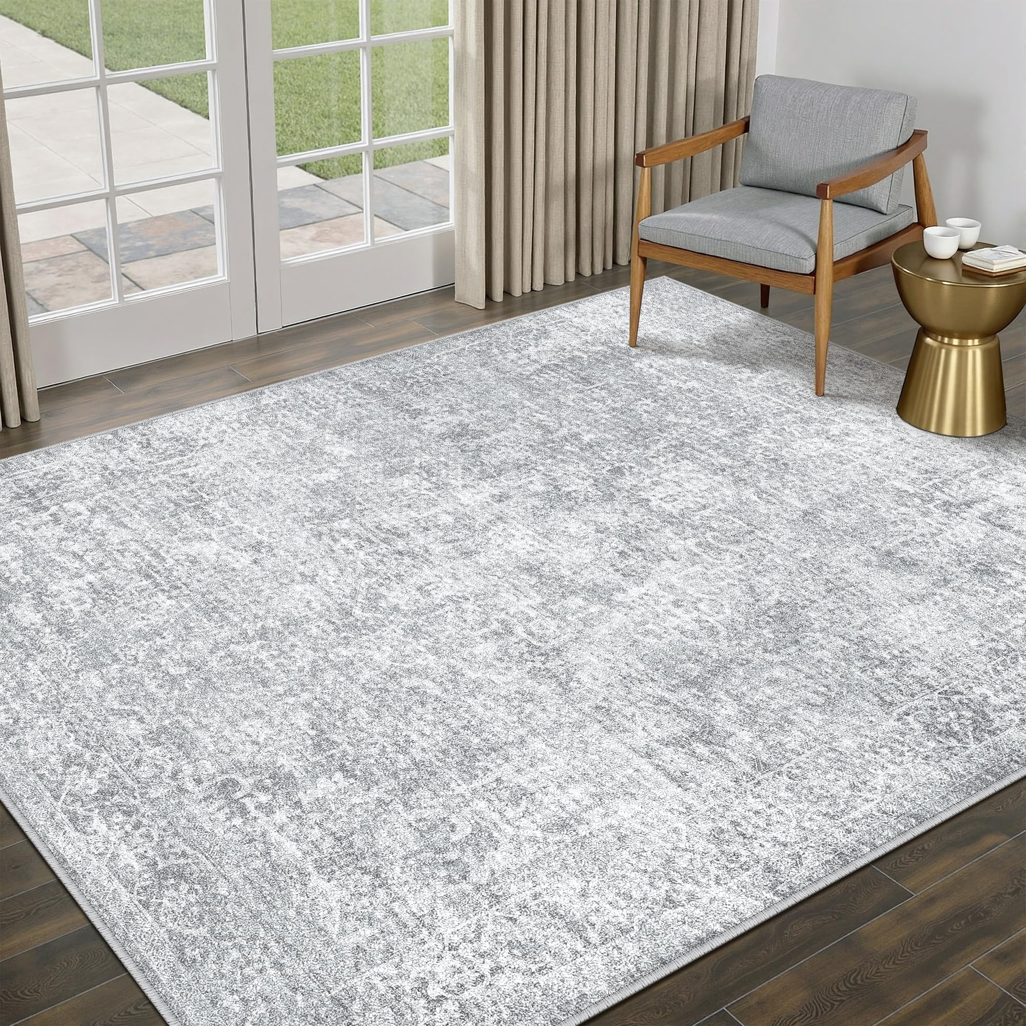 PureCozy 5x7 Area Rug Vintage Gray Distressed