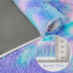 Super Soft Fluffy Living Room Area Rug 2x10 ft Purple Rainbow Tie-Dyed Shaggy Furry Carpet Washable Non-Slip Carpets Bedroom Bedside Nursery Rug Cute Colorful Room Decor for Girls