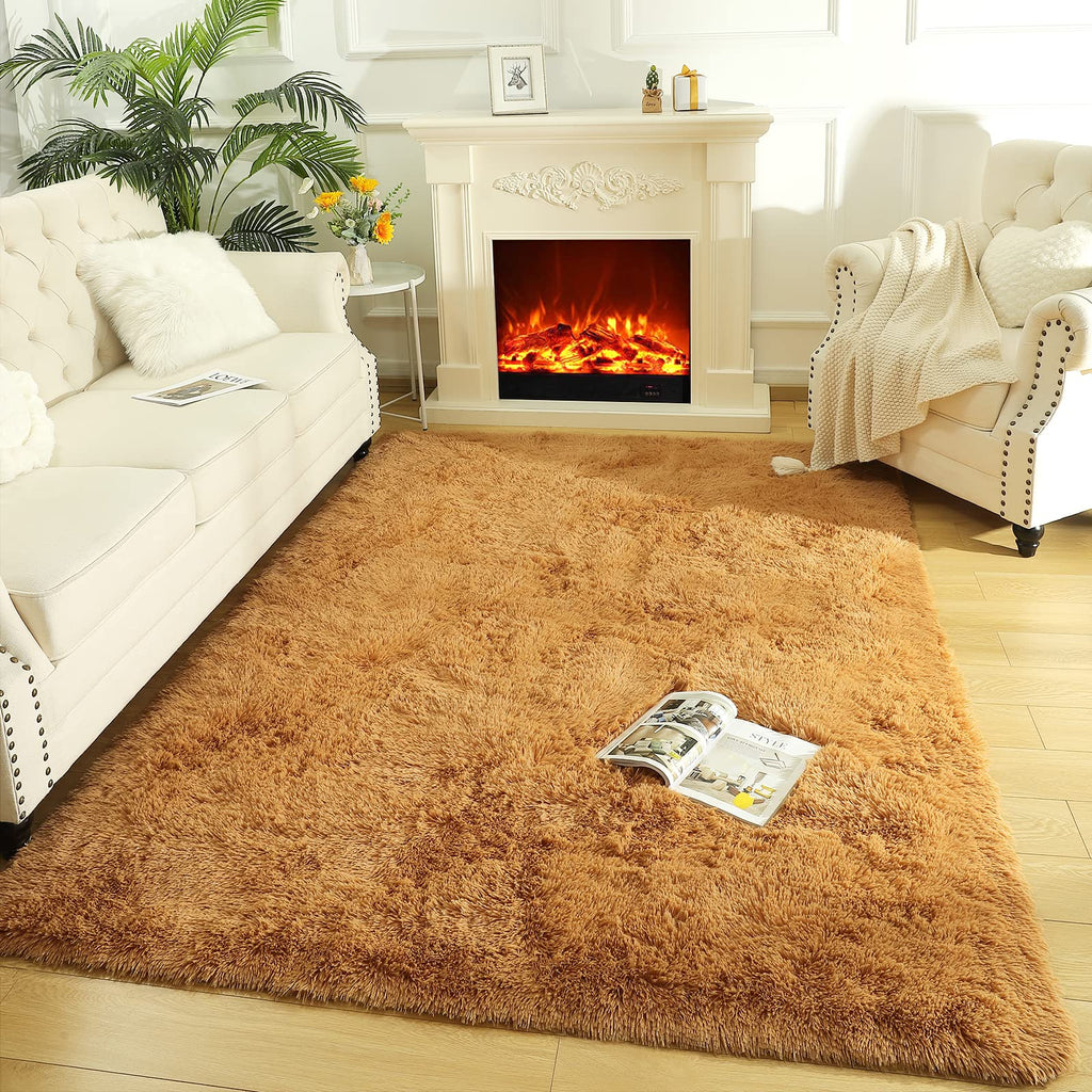 LOCHAS Area Rugs Fluffy Living Room Carpets for Kids Bedroom 4x5.3, Khaki