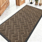 OLANLY Front Door Mat Indoor Outdoor Entrance, Waterproof All-Season, All-Weather Doormat, Sturdy Natural Rubber, Low Profile, Easy Clean Patio Porch Entryway Mat, Herringbone Brick (Brown, 47x23)