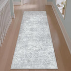 PureCozy 2x8 Runner Rug Washable Vintage Indoor Hallway Carpet Non Slip Grey Bedroom Low Pile Kitchen Distressed Long Retro Accent Throw Rug for Bathroom Dining Laundry Living Room