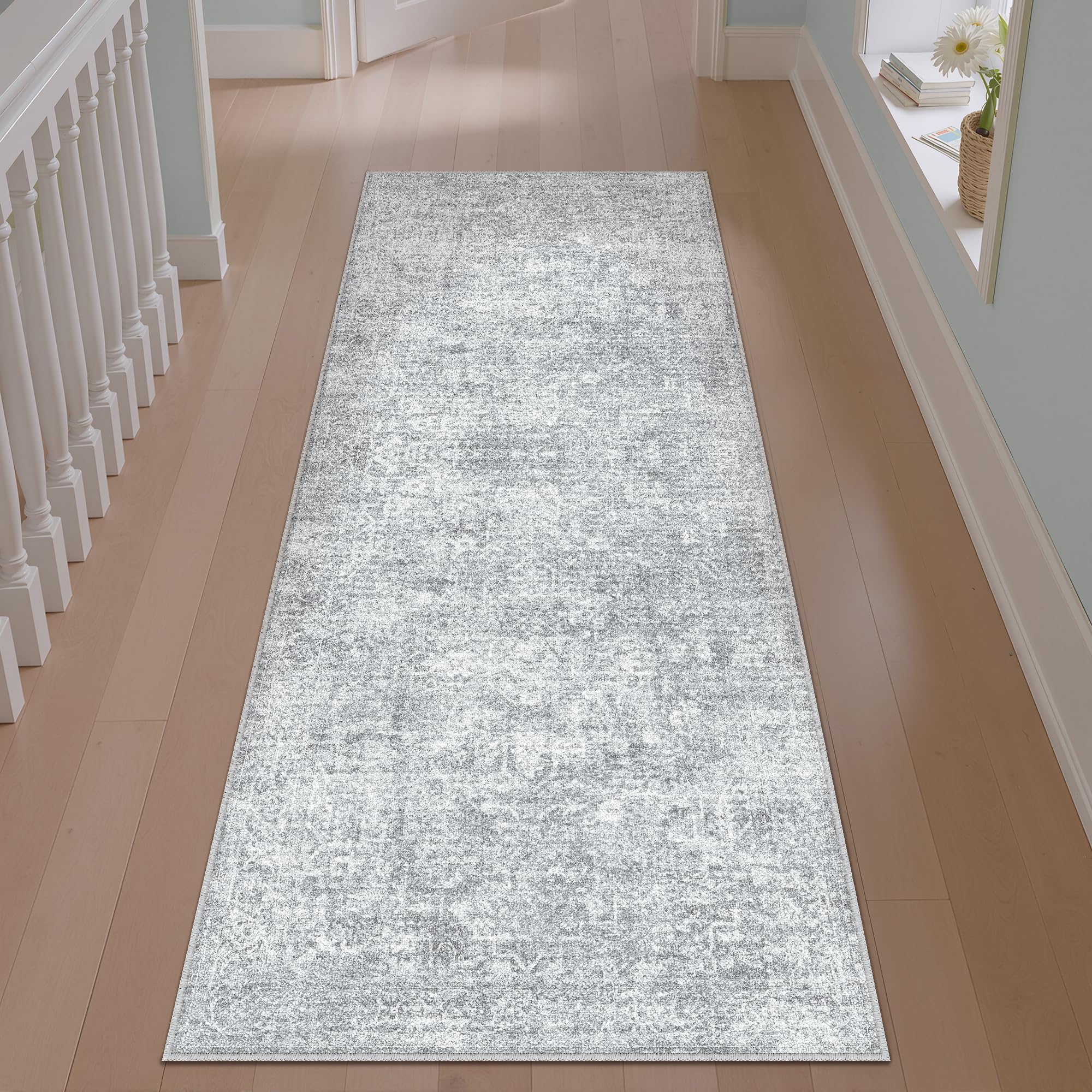 PureCozy 2x6 Runner Rug Vintage Gray Distressed
