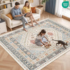 Washable Rugs 8x10 Area Rugs for Living Room, Non-Slip Backing Large Rug for Nursery Room, Vintage Floral Bedroom Rugs, Thin Indoor Home Decor Soft Farmhouse Rug (Blue/Red/Multi,8'x10')