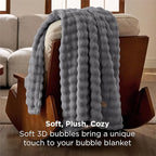 Bedsure 3D Fleece Bubble Blanket for Couch - GentleSoft Grey Throw Blanket for Sofa Bed Room Decor - Luxury Soft Cozy Gifts for Kids, Lightweight, All Seasons, Grey, 50"×60"