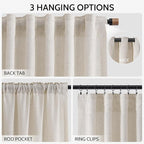Nanspring Pearl White Linen Curtains 63 Inch Length for Living Room Luxury Light Filtering Semi Sheer Curtain Back Tab Coastal Decor Neutral Elegant Gray Drapes for Bedroom Office 52x63, 2 Panels