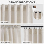 Nanspring 108 Inch Long Curtains for Living Room Pearl White Linen Coastal Decor Light Filtering Semi Sheer Curtain Back Tab Modern Floor to Ceiling High Window for Bedroom 52x108,2 Panels