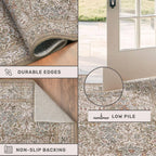 Washable 10x14 Living Room Rug - Moss Green Large Area Rug for Dining Room Under Table, Low Pile Non-Slip Floor Carpet for Bedroom Under Bed - Neutral Taupe Design & Stain Resistance