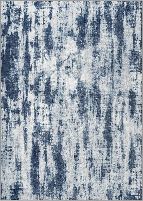 10x14 Area Rugs for Living Room: Washable Abstract Blue Grey Badroom Carpet