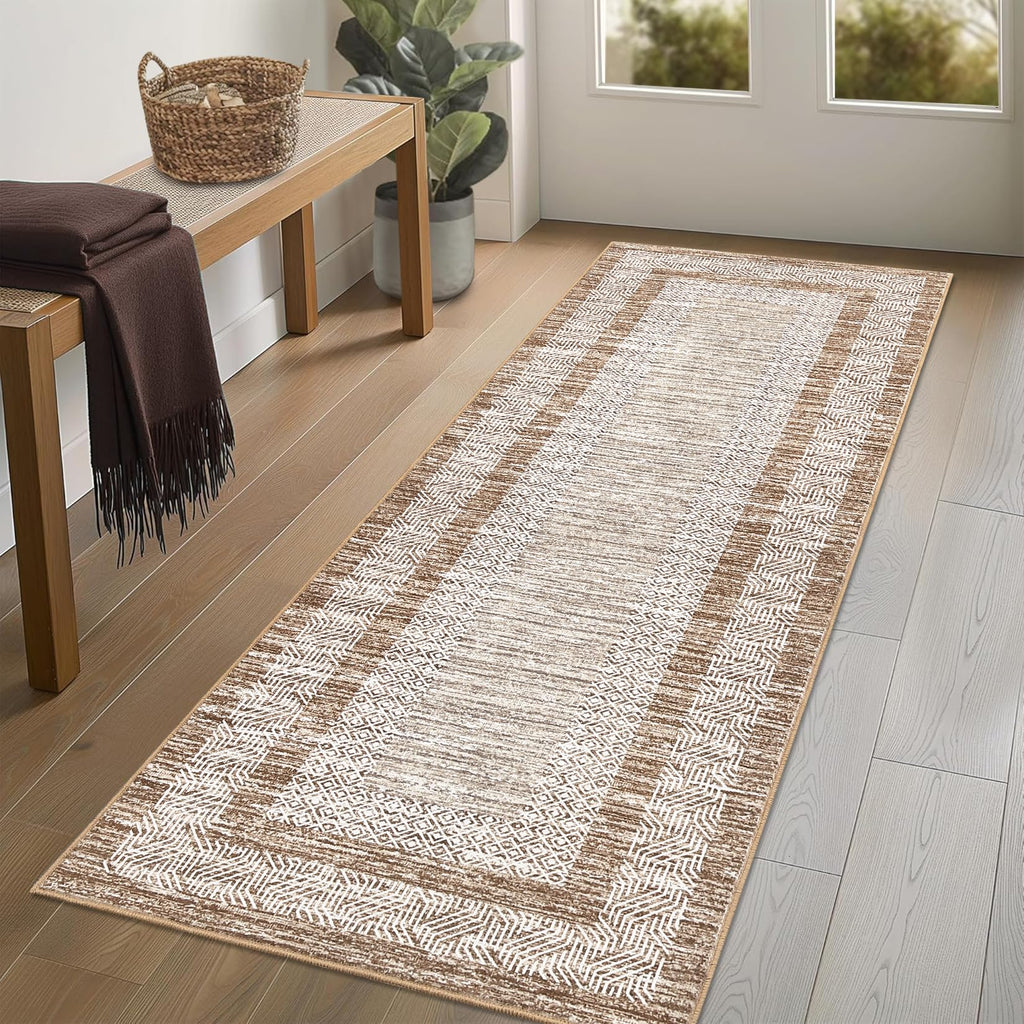 GarveeHome 2x6 Modern Bordered Runner Rug Soft Non Slip Washable Floor Carpet