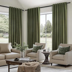 Topfinel 94 Inches Long Flax Custom Blackout Linen Curtains, Viral Pinch Pleated Noise Cancelling Curtains with Pin Hooks for Traverse, Olive Green Burlap Viral Drapes 2 Panels for Living Room