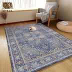 Washable Area Rug 9' x 12' Vintage Traditional Persian Mat - Foldable Distressed Non-Slip Machine Washable Carpet for Living Room Bedroom Kitchen Home Decor - Indigo and Gold