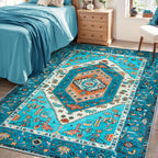 SERISSA 4x6 Washable Non Slip Boho Area Rug for Bedroom，Blue