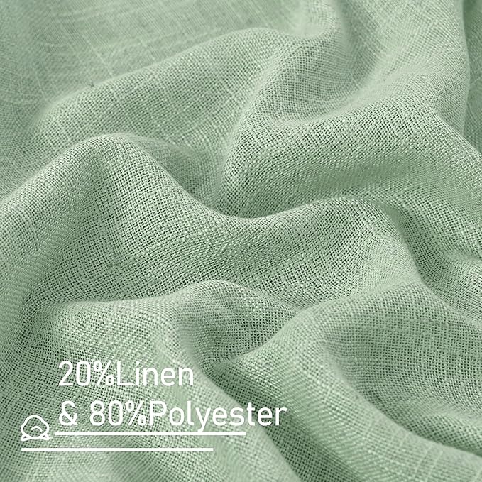 LAMIT Linen Curtains 48 Inch Length Semi Sheer Light Filtering 2 Panels