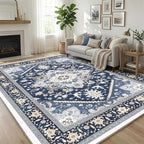 OPPODREAM Soft Area Rugs 6x9, Persian-Inspired Washable Rug, Blue & Gold