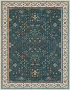 Hazo Haus Vintage Dark Green 7x9 Dining Room Rugs for Under Kitchen Table - Washable Livinig Room Rug - Unique Floral Pastel Low Pile Non-Slip Area Rugs for Bedroom
