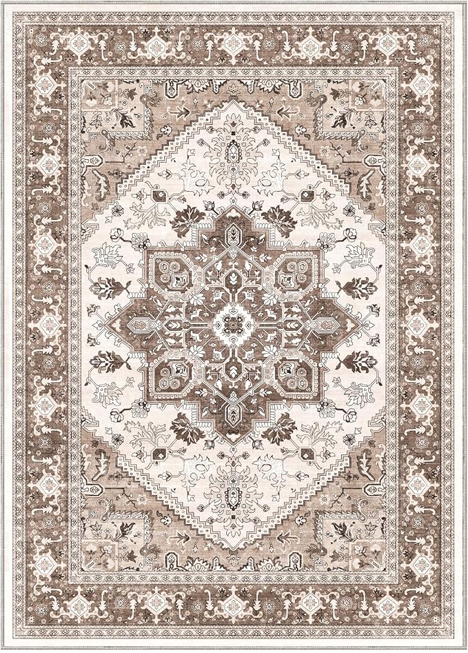 OPPODREAM Soft 10x14 Area Rugs, Washable Rugs 10x14 with Non Slip Backing, Low-Pile Faux Cashmere 10 x 14 Carpet, Khaki
