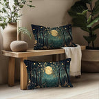 Rustic William Morris Inspired Night Moon Forest Decor Pillow Covers 18x18 Set of 2,Vintage Black and Gold Nature Landscape Botanical Decorative Throw Pillow Covers for Home Bedroom Living Room