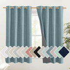 NICETOWN 100% Absolutely Blackout Linen Curtains with Thermal Insulated White Liner, Skylark Blue, 52 inches Wide, 48 inches Length Energy Saving Curtains for Cafe 2 Panels Set, Vertical Blinds