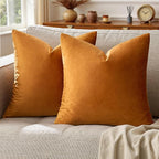 GIGIZAZA Decorative Throw Pillow Covers for Sofa,Cinnamon Burnt Orange Velvet Bed 2 Pack Soft Cushion Cover