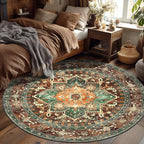 Yamaziot 6FT Round Washable Area Rug, Non-Slip Boho Circle Rugs with Rubber Backing, Low Pile Faux Wool Soft Distressed Floor Carpet for Nursery Living Room Home Office