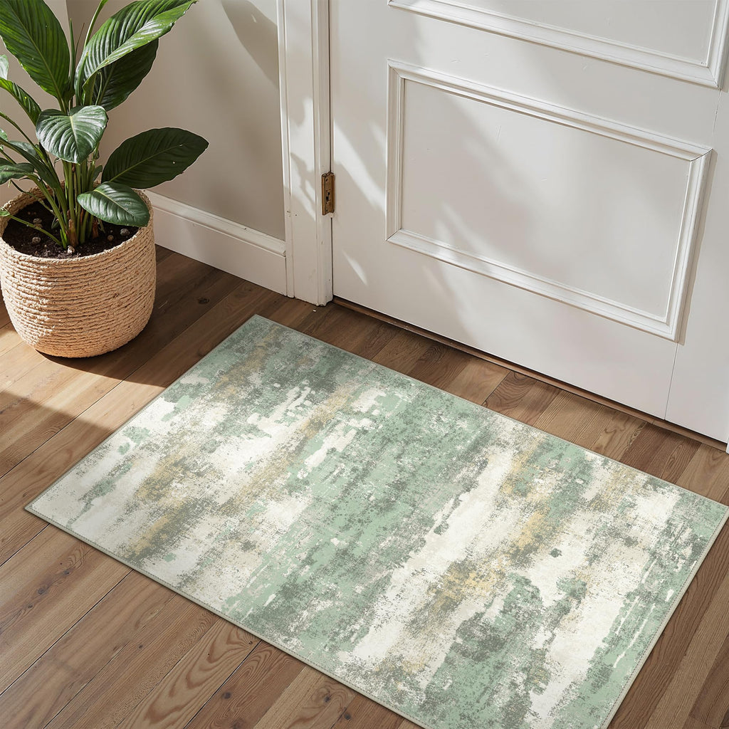 BEIMO 2x3 Green Abstract Area Rug, Washable Non-Slip for Entryway