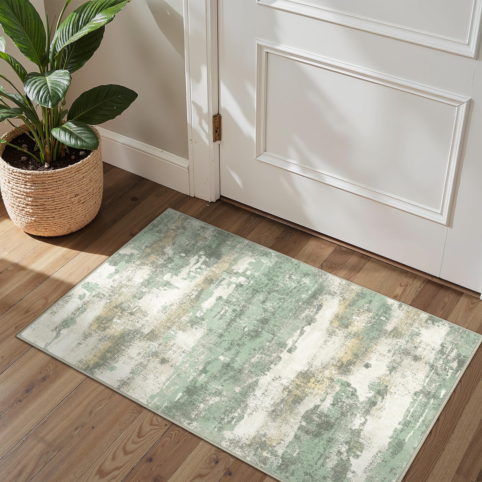 BEIMO 2x3 Green Abstract Area Rug, Washable Non-Slip for Entryway