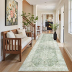 Madane Runner Rugs for Hallway 2x10 Long Washable Non-Slip Hallway Runner Rug Low-Pile Stair Kitchen Runner Soft Throw Carpet for Entrance Living Dining Laundry Room (Green/Ivory, 2 x 10)