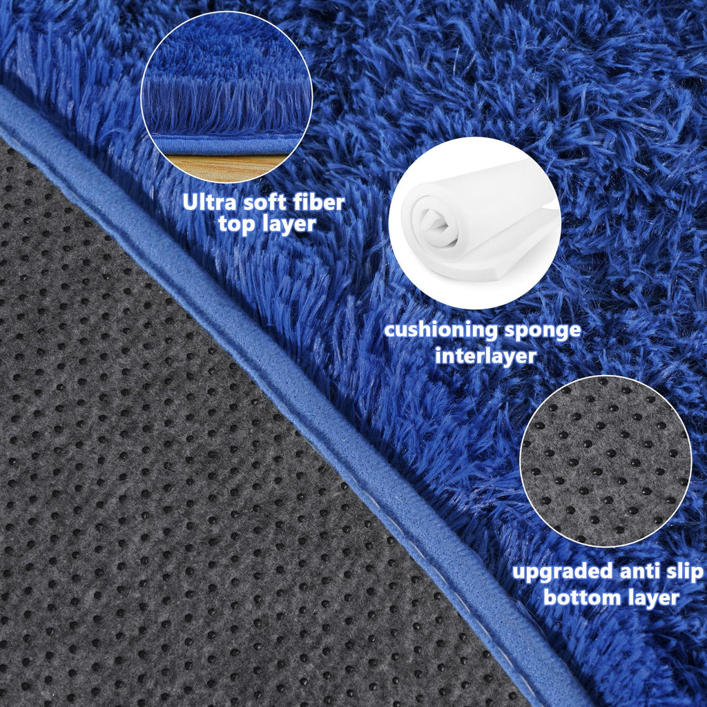 Quntue 5'x5' Blue Round Rug for Bedroom, Ultra Soft Fluffy Circle Rug for Kids Girls Boys Room, Cute Shag Rugs for Living Room Playroom Teen Room Home Decor Rug