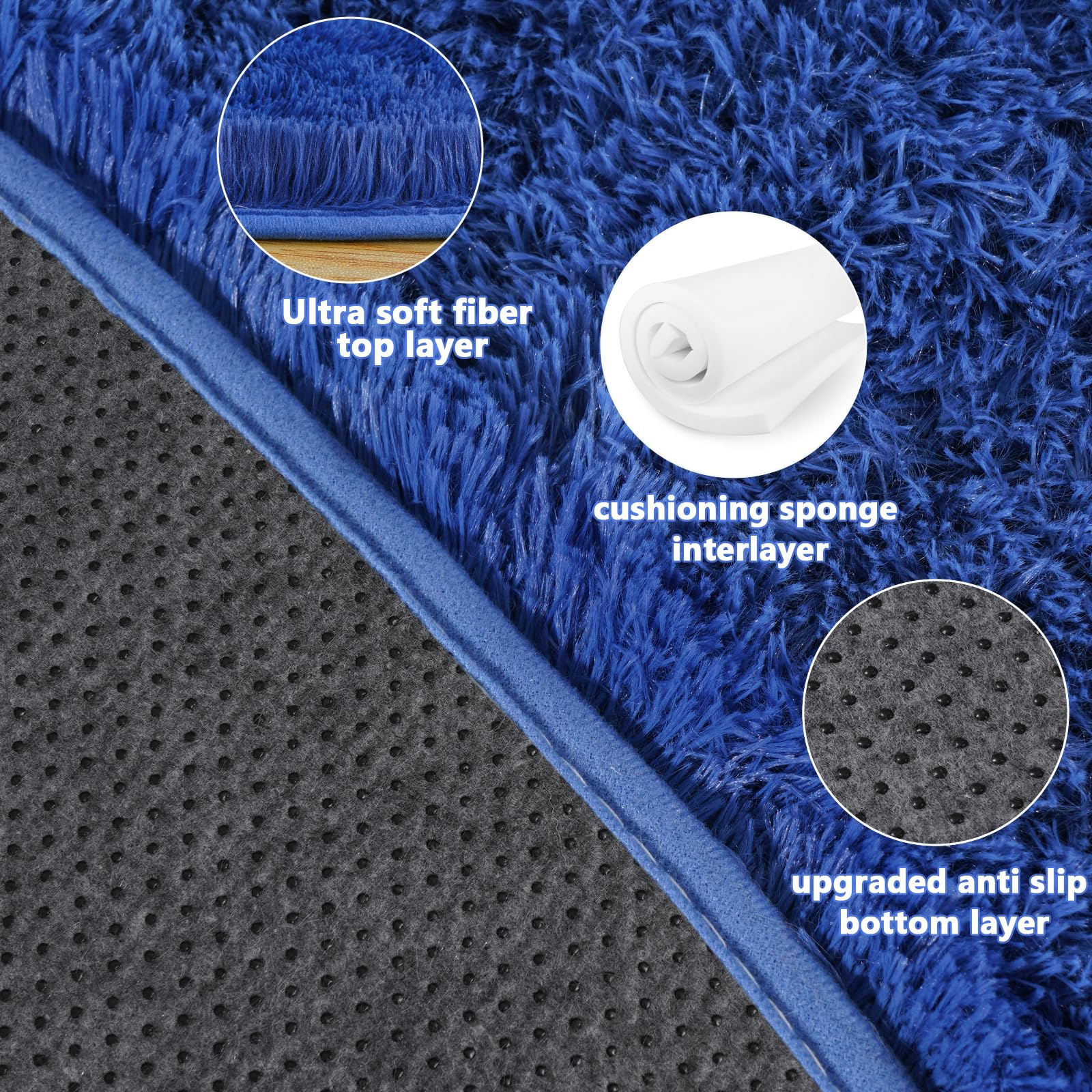 Quntue 5'x5' Blue Round Rug for Bedroom, Ultra Soft Fluffy Circle Rug for Kids Girls Boys Room, Cute Shag Rugs for Living Room Playroom Teen Room Home Decor Rug