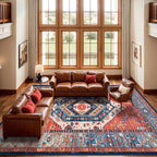 SERISSA Washable Rugs 9x12 Area Rugs, Large Non-Slip Boho Living Room Rust Rug, Ultra Soft Vintage Print Distressed Oriental Tribal Farmhouse Carpet for Dining Room Bedroom Dorm Office Home Decor