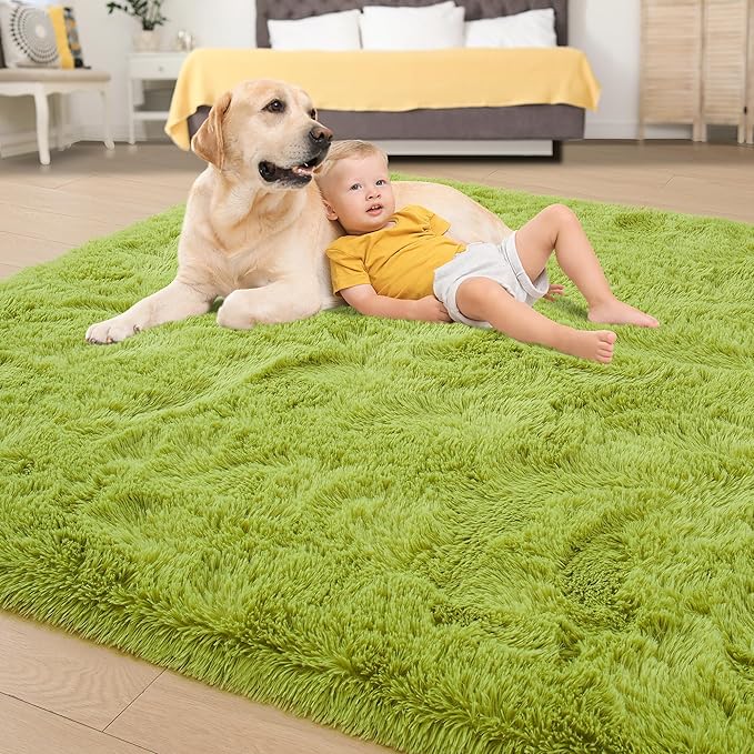 Tepook Fluffy Grass Green Rugs for Living Room Bedroom, 4x6 Soft Area Rug Moss Green Kids Girls Boys Rug, Indoor Plush Shaggy Non-Slip Carpet for Nursery Classroom Dorm Home Decor
