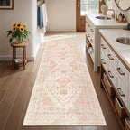 2x5 Rug Runner Washable for Entryway, Soft Bathroom Rugs with Non-Slip Backing,Vintage Low Pile Stair Runner, Small Kitchen Carpet for Hallways, Laundry Room(Pink,2'x5')