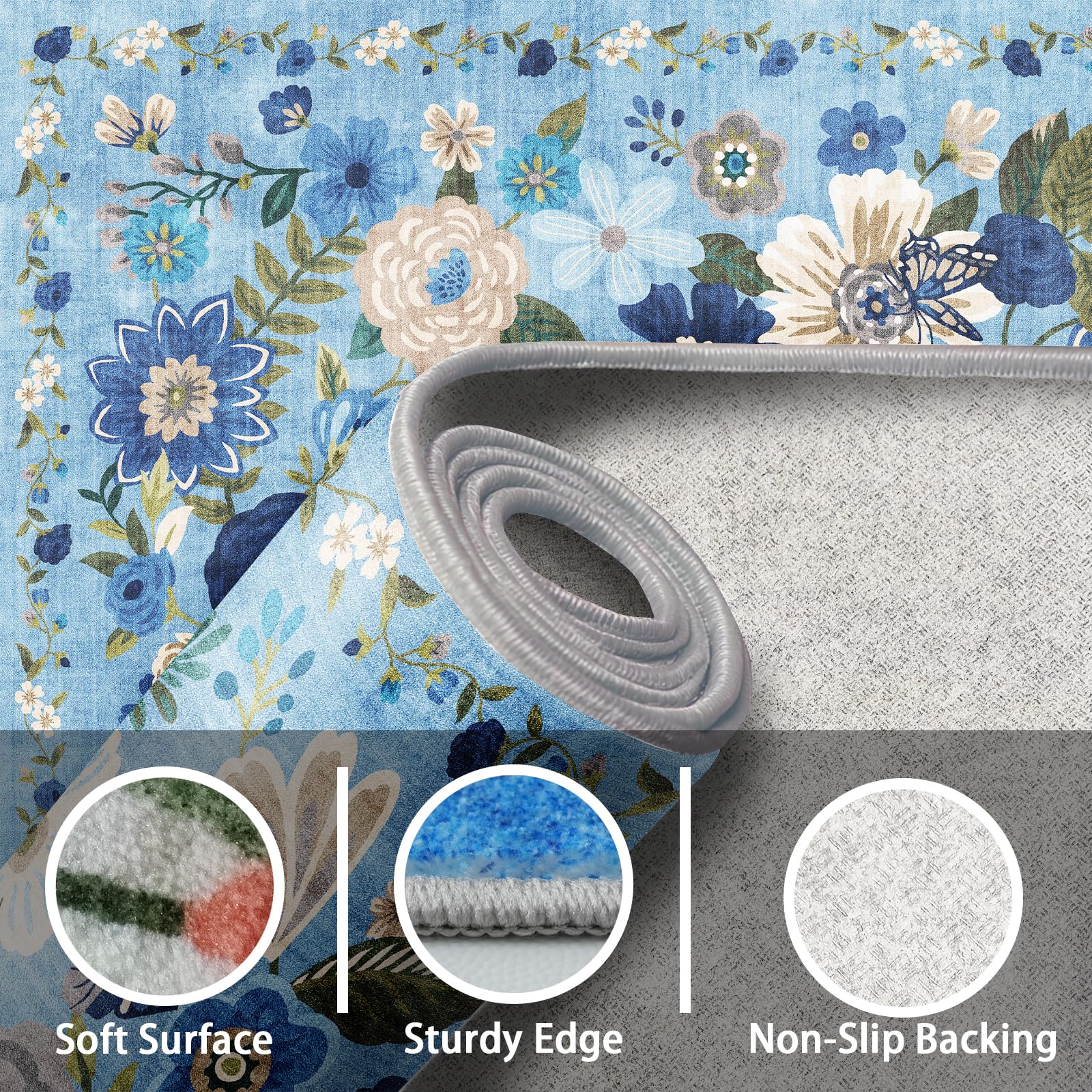 Babovid Floral Washable Rug for Entryway 2x3 Kitchen Mat