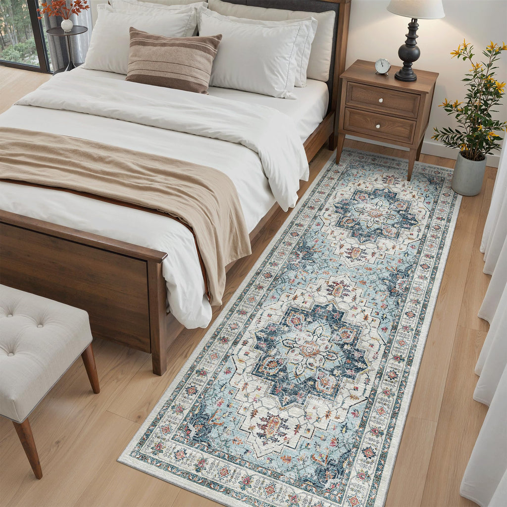 Madane Hallway Runner 3x8, Kitchen Rugs Washable Entry Rug, Blue