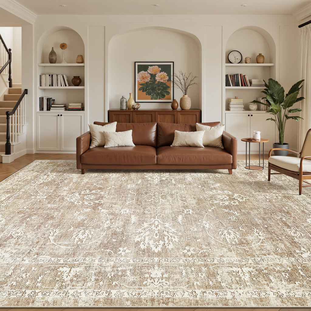 Madane 9x12 Area Rugs for Living Room, Washable Natural Rug Beige/Brown