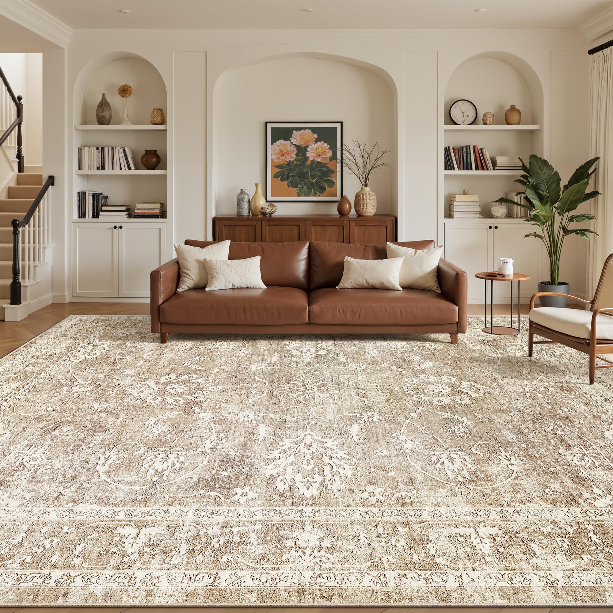 Madane 9x12 Area Rugs for Living Room, Washable Natural Rug Beige/Brown