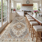 Madane 4x10 Wide Hallway Runner Rug Washable for Living Room, Turmeric/Grey