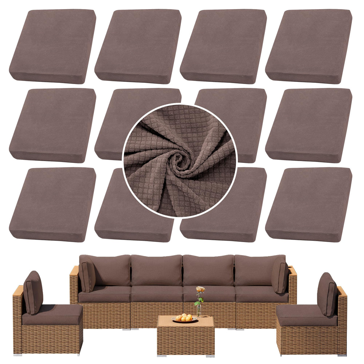 SUKAIKEQA 14PCS Patio Cushion Covers,Patio Furniture Couch Seat Slipcovers