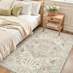Madane Area Rug 3x5, Entryway Washable Printed Vintage Kitchen Carpet Non Slip Indoor Doormat for Living Room Laundry Room Bedroom Nursery Soft Thin Entry Floor Mat, Ivory/Brown