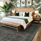 Dark Green Floral Living Room Rug 5x7 Area Rug - Vintage Forest Washable Mat for Dining Room, Bedroom, Low Pile Non Slip Stain Resistance Distressed Retro Indoor Boho Carpet (5x7 Dark Green)