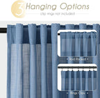 Denim Blue Curtains for Living Room Back Tab Modern Farmhouse Semi Sheer Blue Curtains 90 inches Long 2 Panels Set Muted Neutral Window Curtain for Dining Room Bedroom 52x90