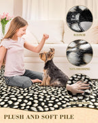 Leopard Print Rug for Living Room, Cheetah Rug 5.2x7 Faux Animal Print Skin Cheetah Area Rug for Bedroom Nursery Animal Fur Hide Irregular Shaped Rustic Antelope Black