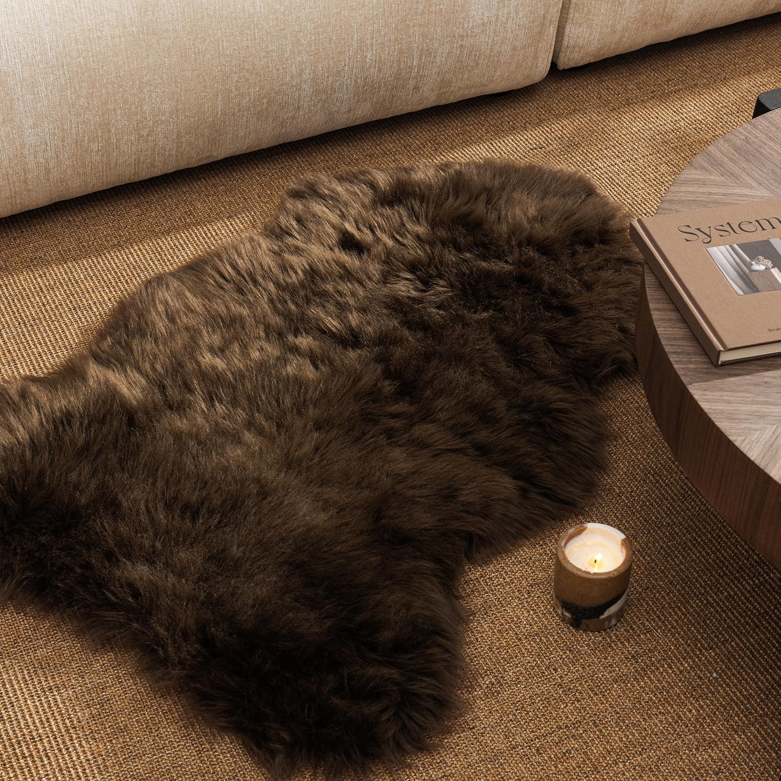 Ashler Faux Fur Rug, Fluffy Shaggy Area Rug, Ultra Soft 2 x 3 Feet Sheepskin Fur, Dark Coffee Fuzzy Machine Washable Shag, Nursery Decor Throw for Bedroom, Living Room, Kids Room
